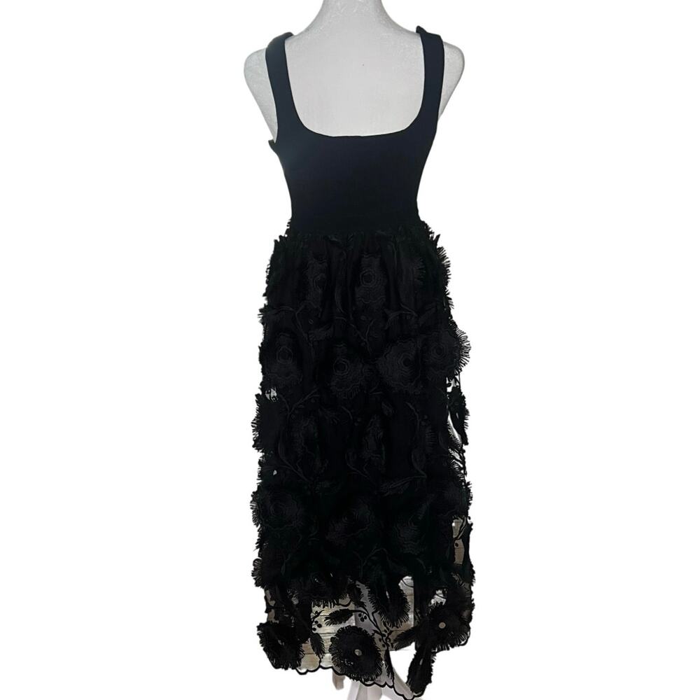 Anthropologie, Floriana Romantic Embroidered Lace Midi Dress, Black, Size 0 - Picture 7 of 14
